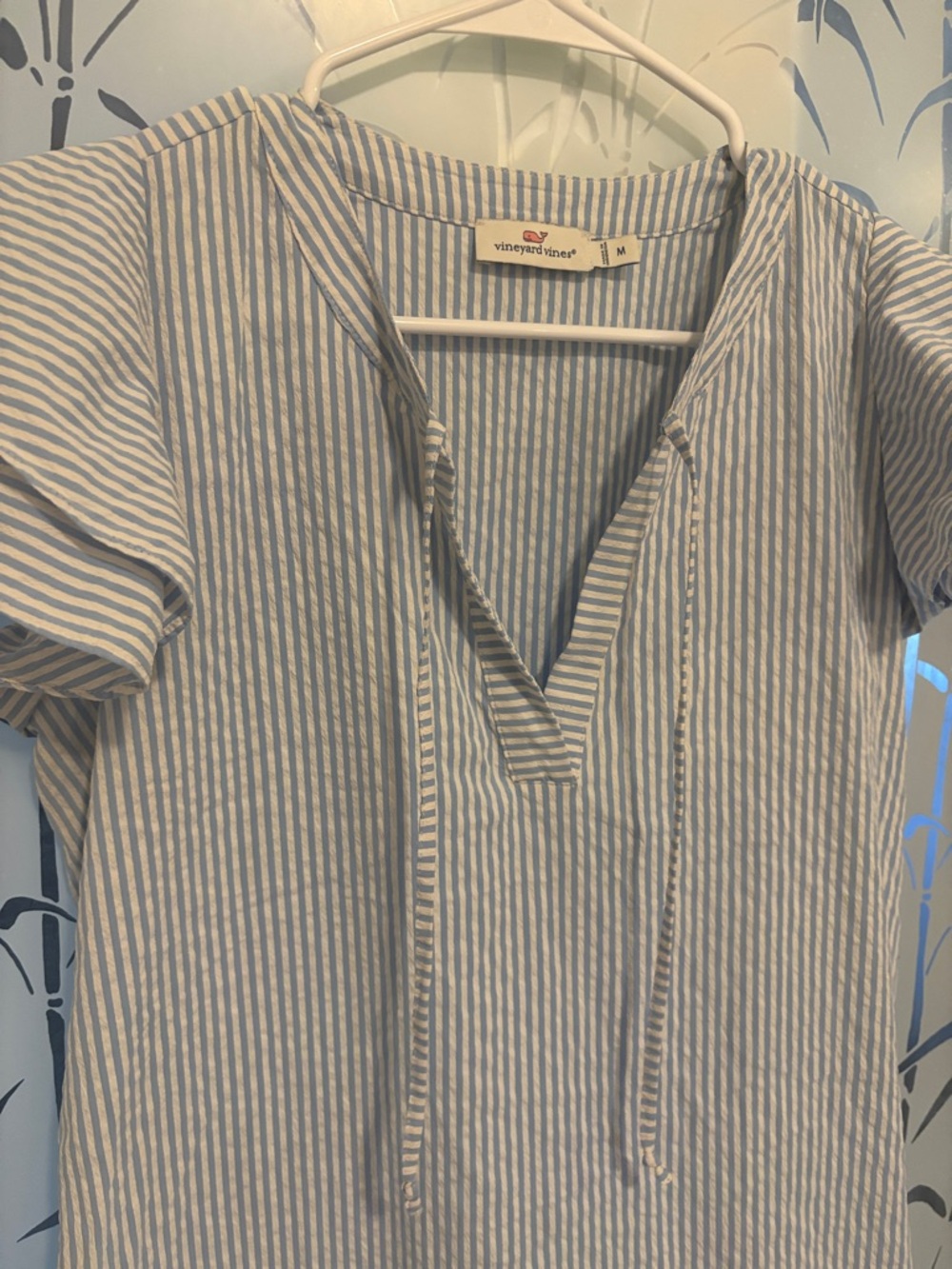 NWOT Vineyard Vines Light Blue and White Striped Midi Tie-Neck Shift Dress - Picture 4 of 5